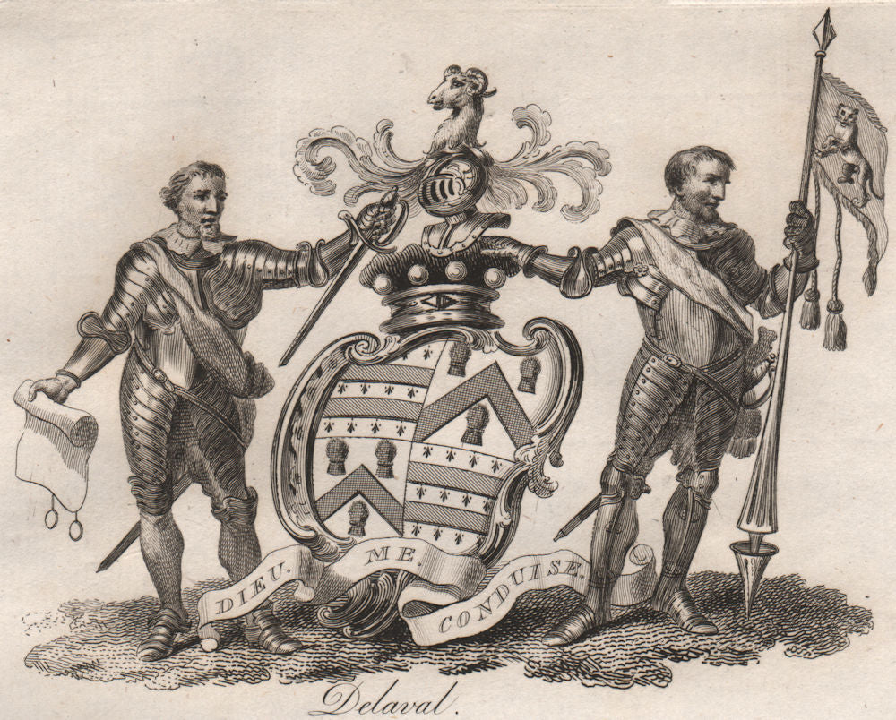 DELAVAL. Coat of Arms. Heraldry 1790 old antique vintage print picture